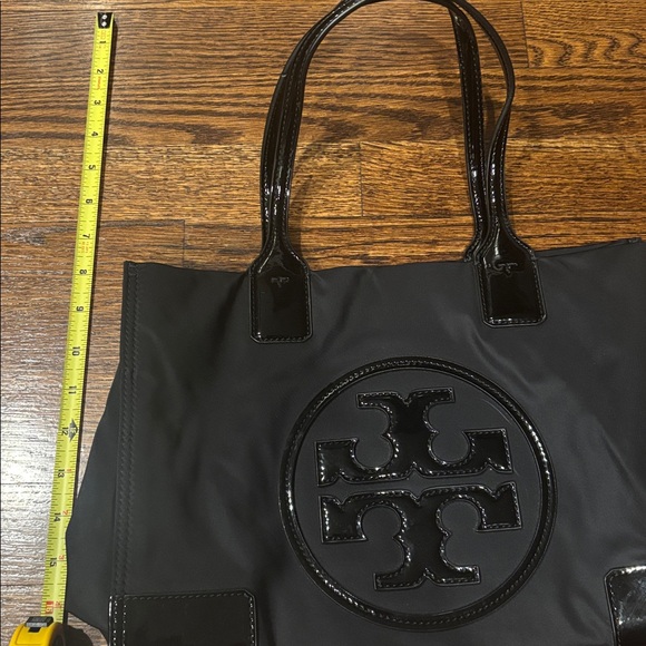 Tory Burch Black Patent-Trim Logo Tote - Picture 6 of 6